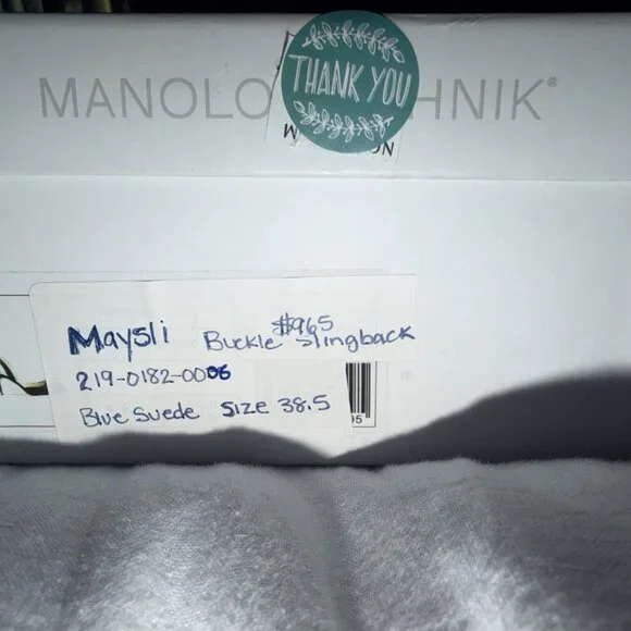 Manolo Blahnik Maysli Navy Blue Suede Buckle Slingback Pumps - Picture 3 of 7